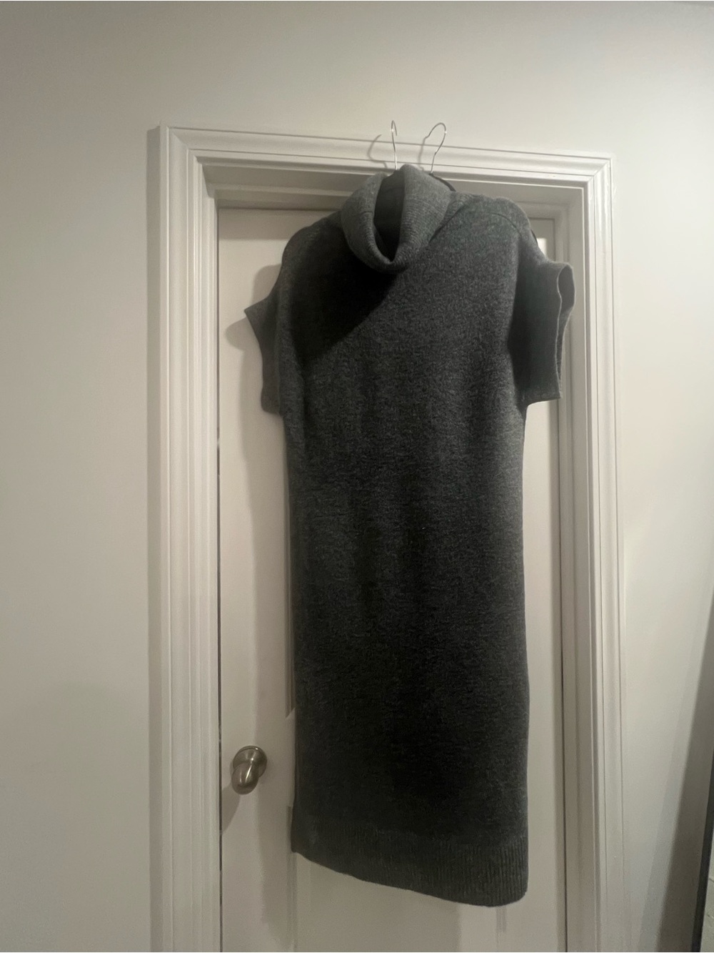 Sleeveless Turtleneck Knit Dress - Charcoal Gray
